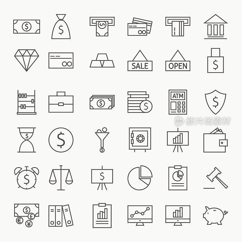 Line Banking Money and Finance Icons Big Set